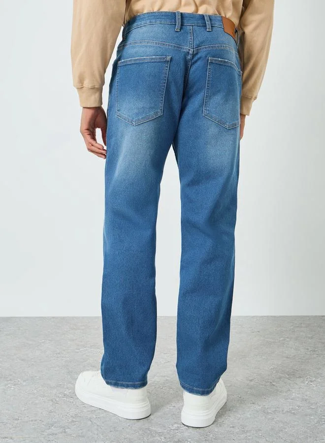 Styli  Men Mid Rise Relaxed Fit Washed Jeans for Men | Best Price UAE